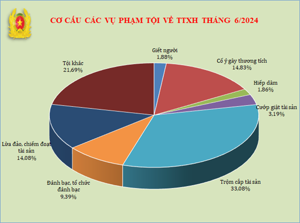 Biểu đồ cơ cấu tội phạm về trật tự xã hội tháng 6/2024.